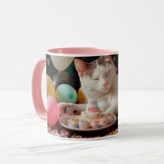 Mug Adorable Chat Anniversaire Design de fête (Devant gauche)