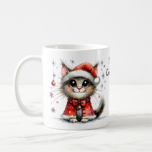Mug Adorable chat aux yeux grands dans un chapeau de N (Gauche)