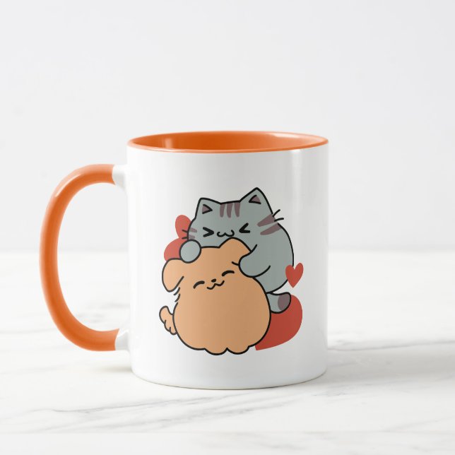 Mug Adorable chat et chien Hug - Meow & Woof Design (Gauche)