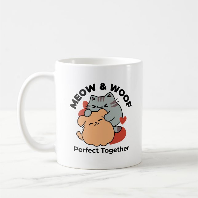 Mug Adorable chat et chien Hug - Meow & Woof Design (Gauche)
