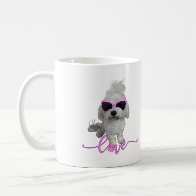 Mug Adorable chien maltais rose lunettes d'amour Empre (Gauche)