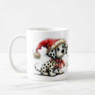 Mug adorable chiot dalmate dans un chapeau de Noël