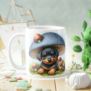 Mug Adorable Chiot Doberman Sous Parapluie De Champign