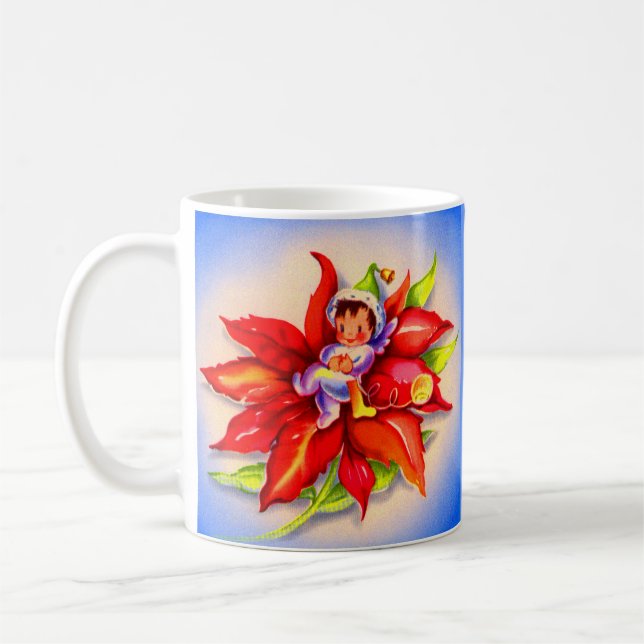 Mug adorable elfe de Noël dans un poinsettia (Gauche)