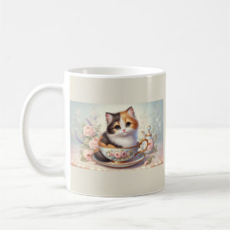 Mug Adorable Kitten in a Teacup Vintage Floral Tea 