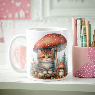 Mug Adorable Kitten Sous Parapluie De Champignons