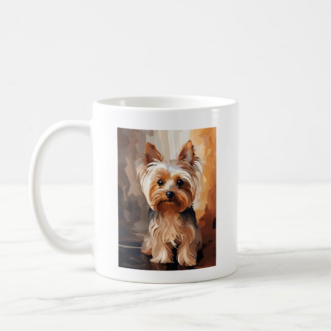 Mug Adorable Mignonne Yorkie Terrier Peinture Acryliqu (Gauche)