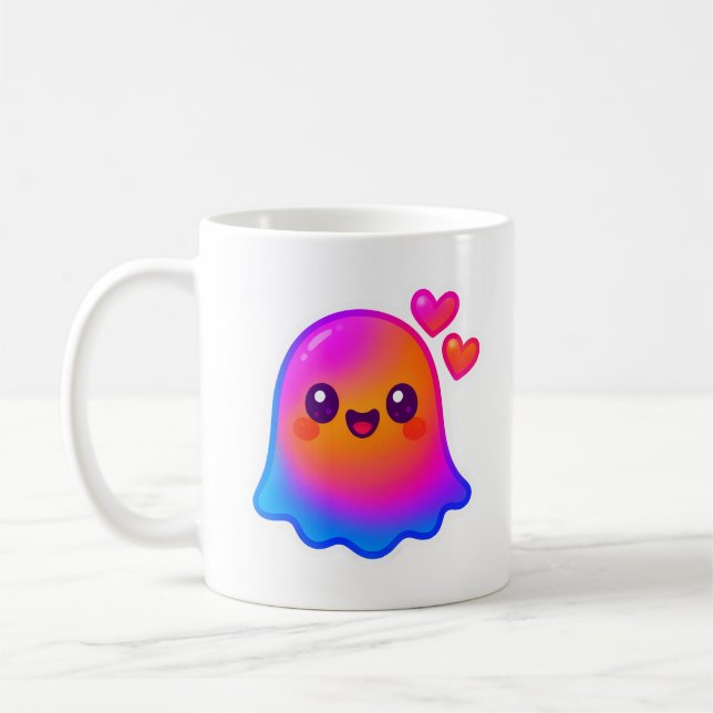 Mug Adorable Neon Kawaii Ghost avec Gradient et (Gauche)