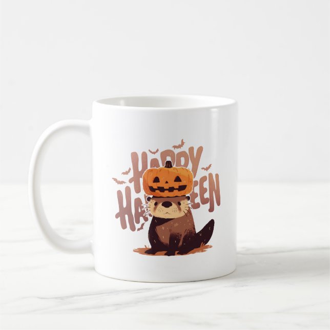 Mug Adorable Otter avec Casquette Citrouille - Happy H (Gauche)