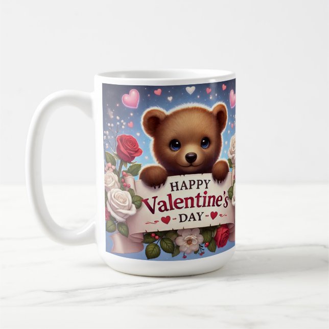 Mug Adorable ours en peluche avec Roses (Gauche)