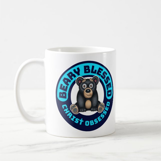 Mug Adorable Ours Noir, Béary Béni Christ Obsédé (Gauche)