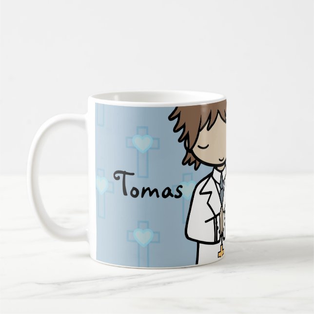 Mug Adorable Première sainte communion nom bleu garçon (Gauche)