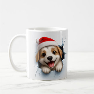 Mug Adorable Puppy in Santa Hat Cute Christmas Dog
