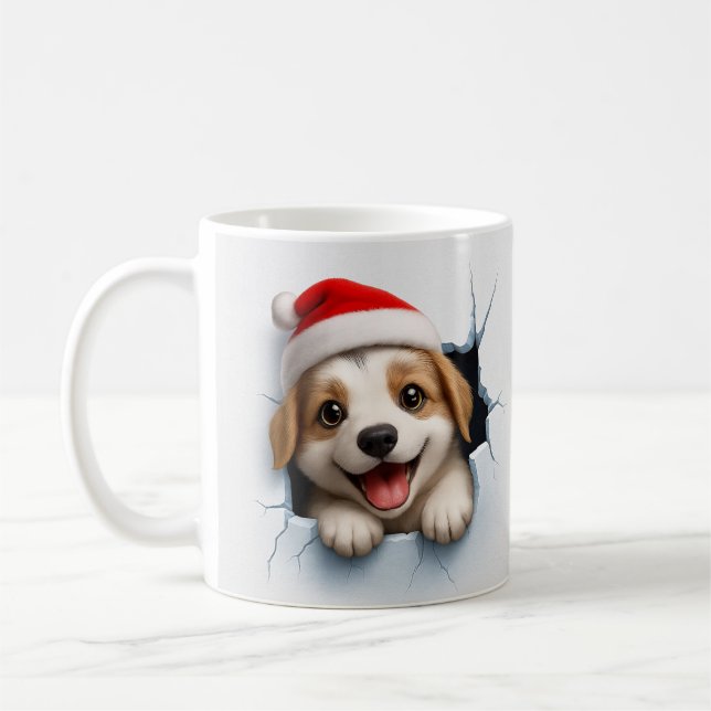 Mug Adorable Puppy in Santa Hat Cute Christmas Dog  (Gauche)