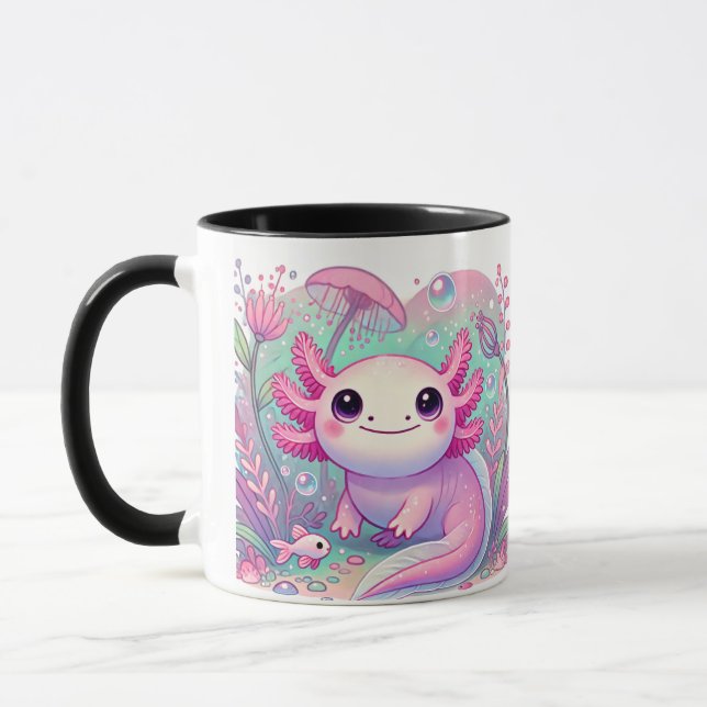 Mug Adorable rose Axolotl mignon Kawaii Créature (Gauche)