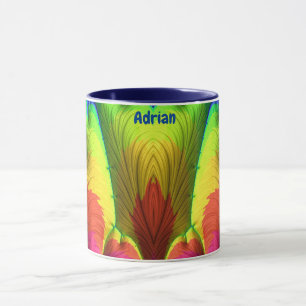 Mug ADRIAN ~ 3D Fractale ~ Rose, Jaune Rouge et Bleu