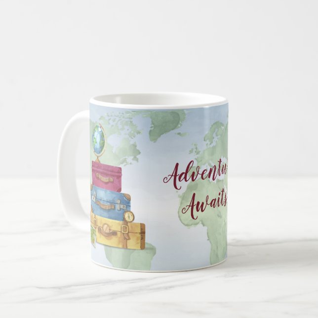 Mug Adventure Await Suitcases empilées World Travel (Devant gauche)