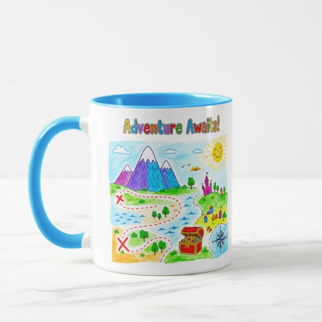 Mug Adventure Awaits Kids Treasure Map Design (Gauche)