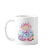 Aesthetic Pink Beach Sailboat Watercolor Sunset
