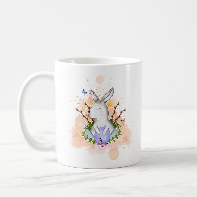 Mug Aesthétique Whimsy Charme Aquarelle Bunny Egg Past (Gauche)