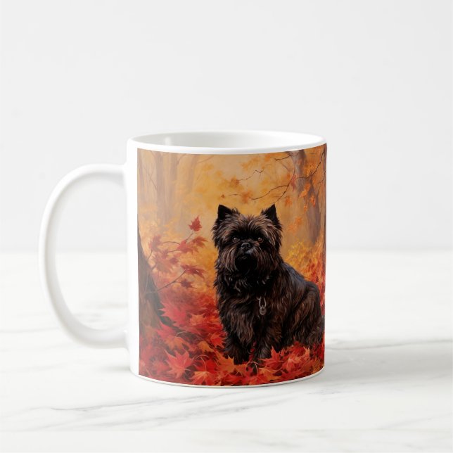 Mug Affenpinscher en automne Feuilles automne Inspiré (Gauche)