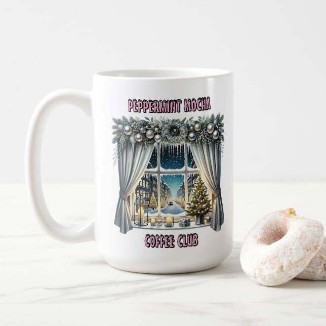 Mug Affichage de la fenêtre Festive de Noël (Avec donut)
