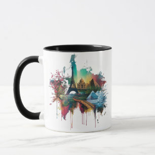 Mug Affiche de collage de monuments du monde colorés