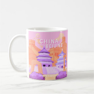 Mug Affiche de voyage à Pékin Chine Art rose et lava