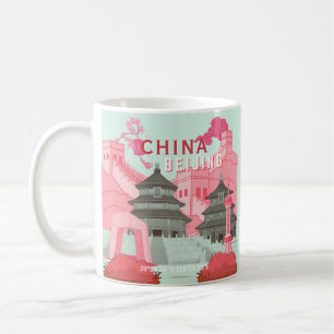 Mug Affiche de voyage à Pékin Chine   Art vert menthe,