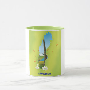 Mug Affiche de voyage illustrée carte de Suède.
