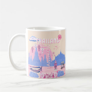 Mug Affiche de voyage pastel bleu rose de Bangkok Thaï
