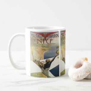 Mug Affiche de voyage vintage, Avion au-dessus de Nice