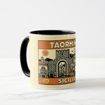 Affiche vintage de Taormine Sicile en gravure sur 