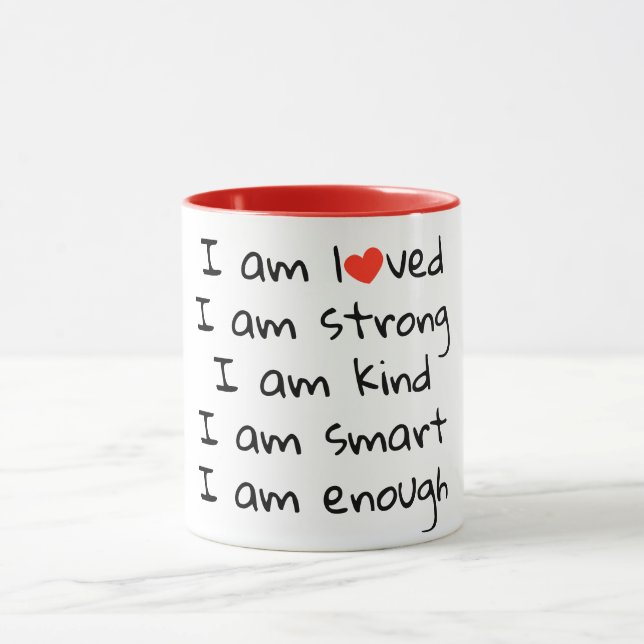 Mug Affirmations Typographie cardiaque Rouge Noir (Centre)