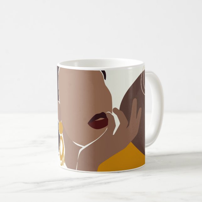 Mug African American Art, Leaf Girl Print, Black Woman (Devant droit)