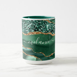 Mug Agate Green Parties scintillant or marbre Nom pers