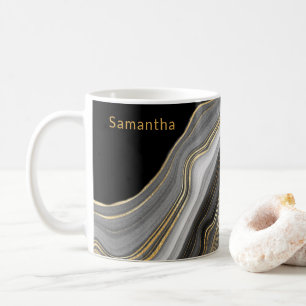 Mug Agate monogramme luxueux noir, or et gris
