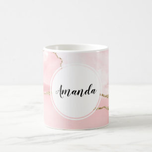 Mug Agate rose vierge avec ruban or Élégant