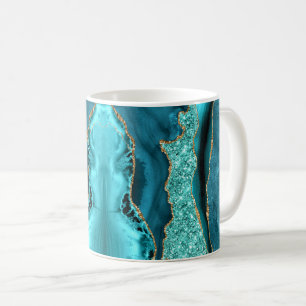 Mug Agate Turquoise Blue Gold Parties scintillant Aqua