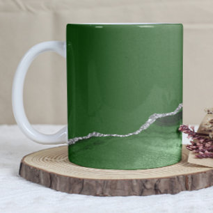 Mug Agate Vert Chasseur Paillettes Argentées