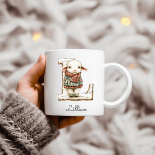 Mug Agneau de Noël L initiale monogramme personnalisé