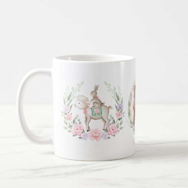 Mug Agneau doux et lapin lapin printemps Pâques floral (Gauche)