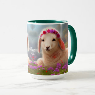 Mug Agneau pâque mignon avec fleurs -