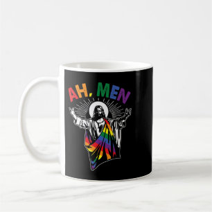 Mug Ah Men Funny LGBT Gay pride Jesus Rainbow Flag Chr