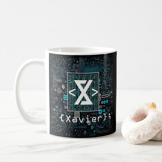 Mug Ai - Technologie - Monogramme de codage - Xavier (Avec donut)