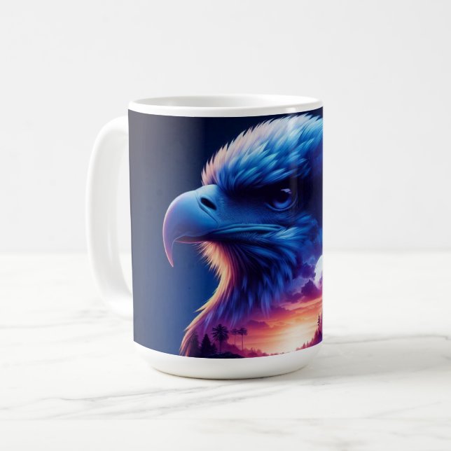 Mug Aigle superposé avec paysage de coucher de soleil  (Devant gauche)