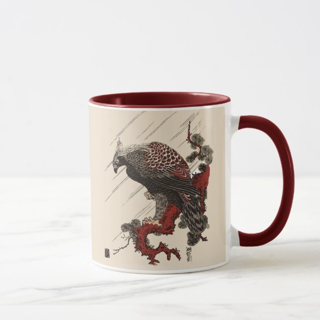 Mug AigLE SUR LA BRANCHE À PINS DANS LA PLUIE Ukiyoe (Droite)