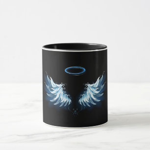 Mug Ailes d'ange bleues lumineuses sur fond noir