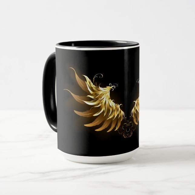 Mug Ailes d'Ange d'or sur arrière - plan noir (Devant gauche)