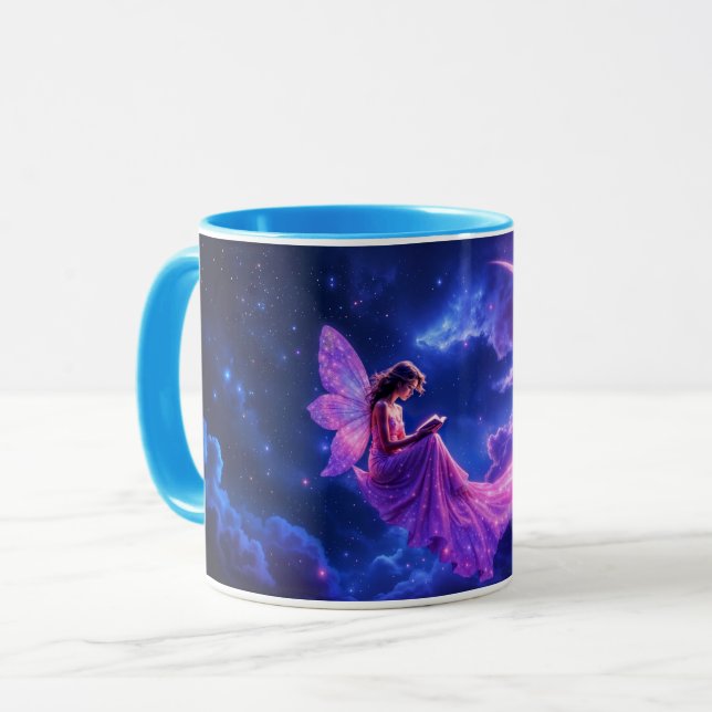 Mug ailes de fées rose brillant étoiles lumineuses art (Devant gauche)